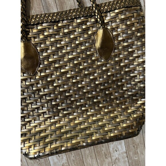 Vintage Franco Sarto Metallic Weave Genuine Leather Tote Satchel Handbag Purse - Picture 2 of 5
